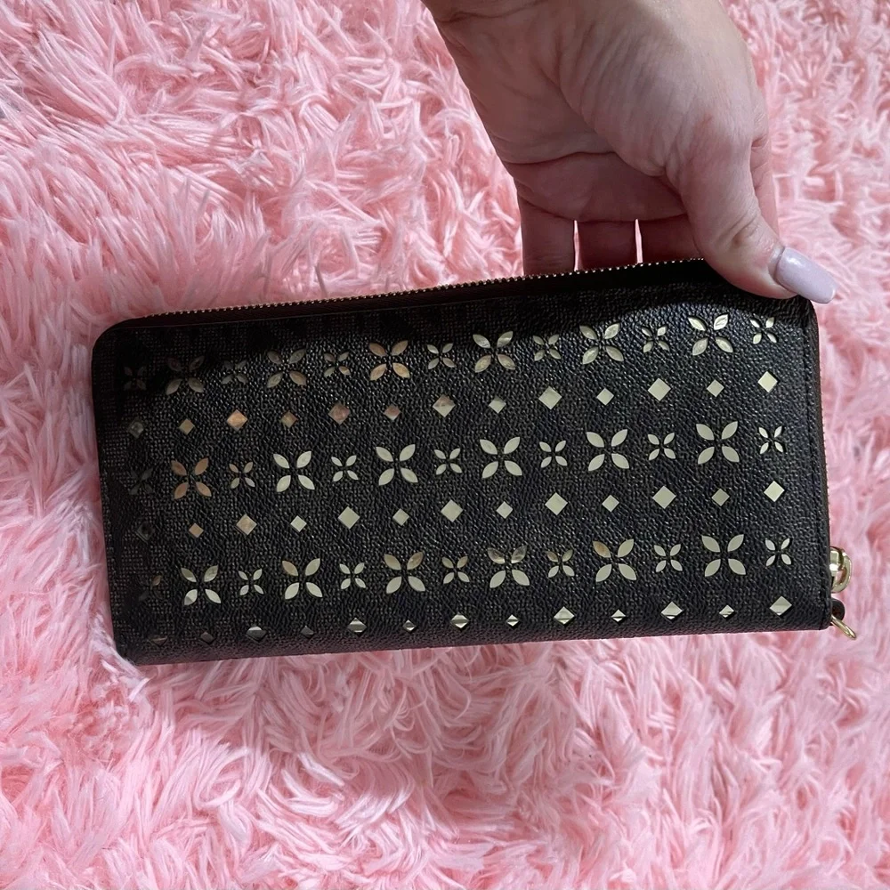 Michael Kors Jet Set Travel Continental  Wallet Brown And Gold - Picture 4 of 7